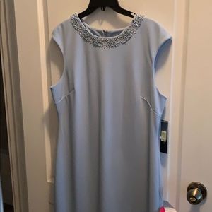 Light blue jeweled collar sleeveless dress.